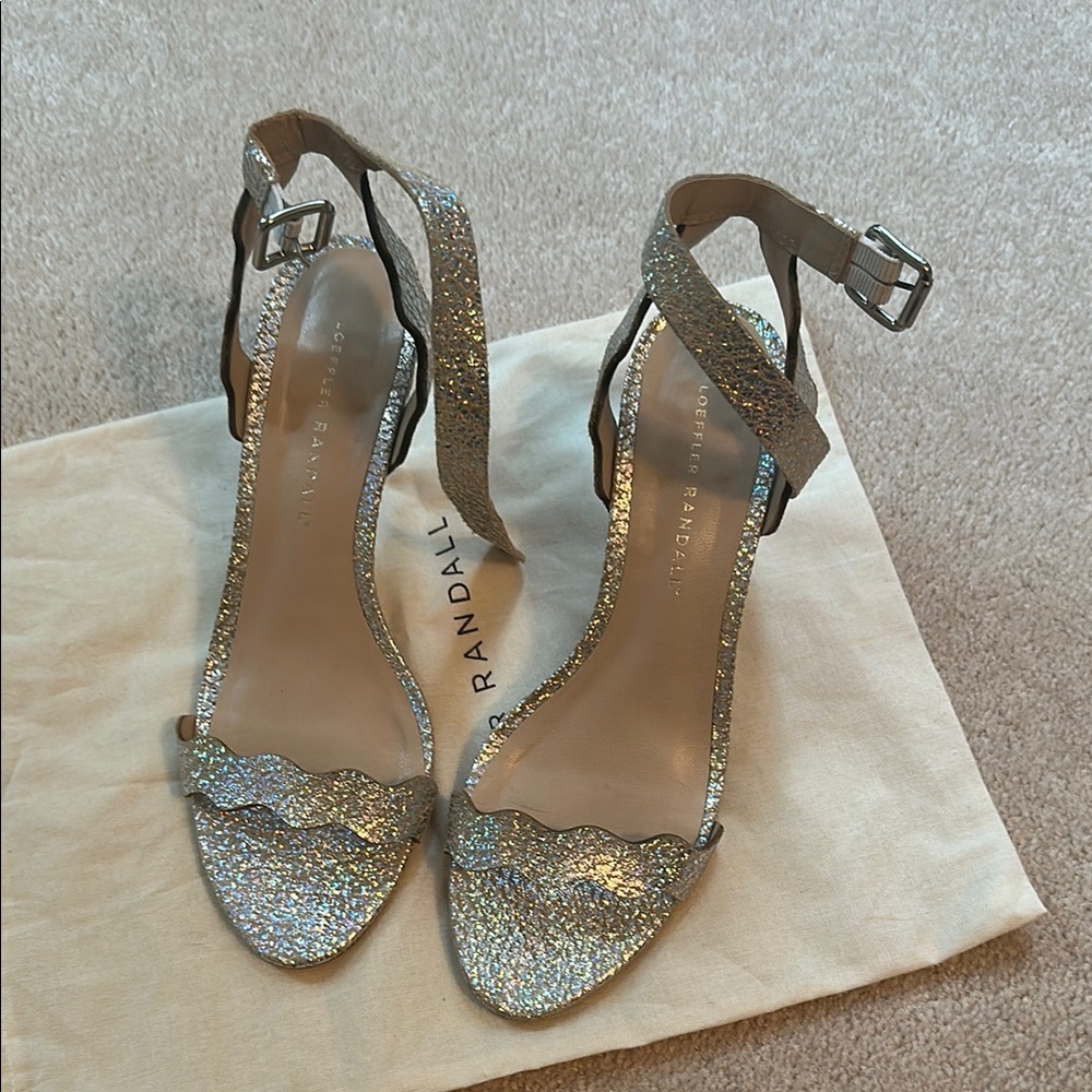 Loeffler Randall Silver Glitter Ankle-Strap Heels